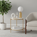 Table d'appoint en faux marbre blanc/doré