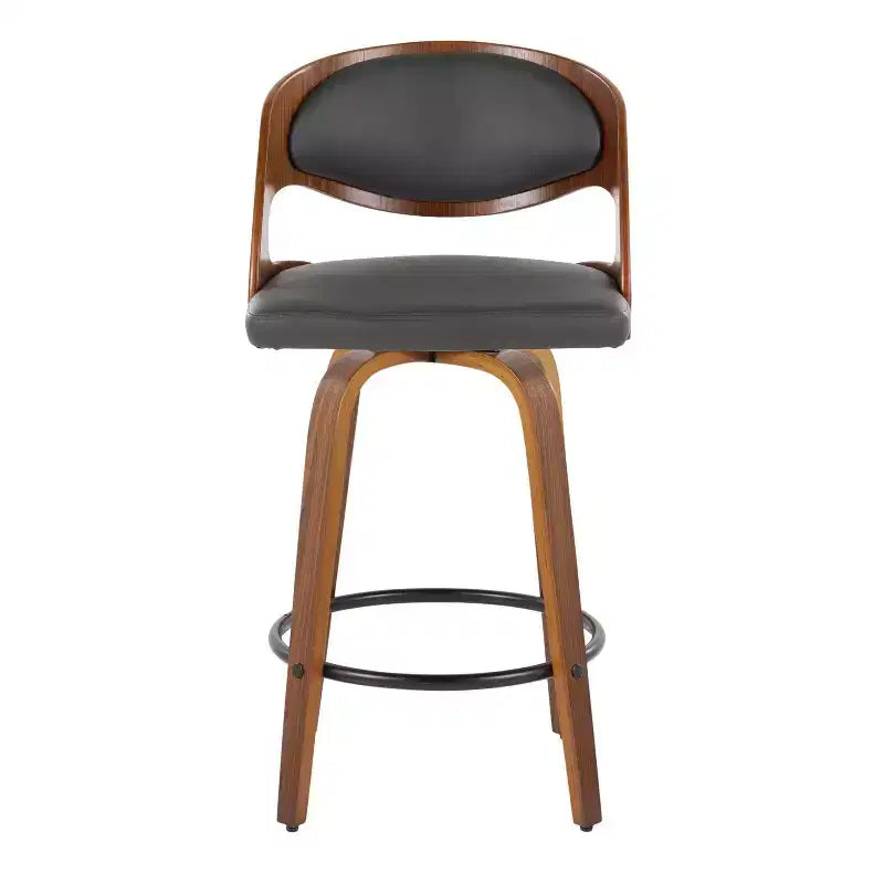Set of 2 Pino PU Leather Counter Height Barstool Walnut/Gray: LumiSource, Fixed-Height, Swivel, Footrest