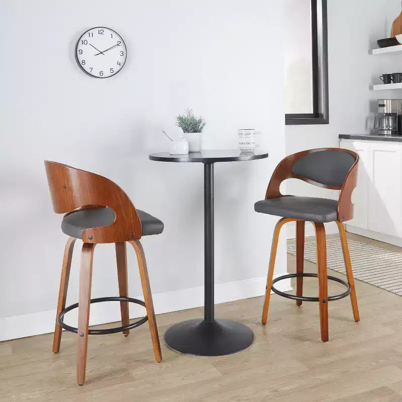 Set of 2 Pino PU Leather Counter Height Barstool Walnut/Gray: LumiSource, Fixed-Height, Swivel, Footrest