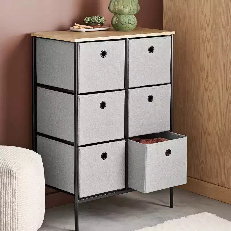 Fabric 6 Bin Tall Vertical Dresser Black Frame - Room Essentials™ (Assembly Required)