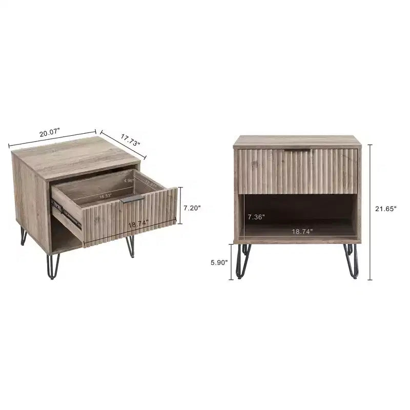 Manhattan Comfort Dumbo Nightstand with Drawer Rustic Gray: Modern Design, Metal Legs, Soft Close