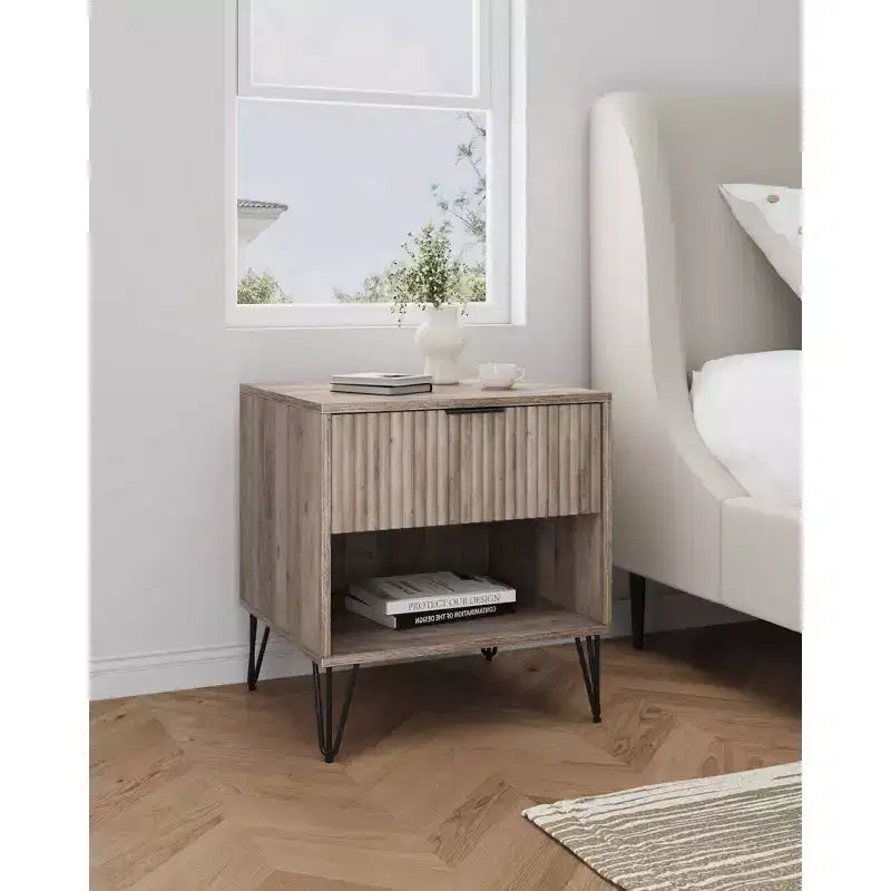 Manhattan Comfort Dumbo Nightstand with Drawer Rustic Gray: Modern Design, Metal Legs, Soft Close