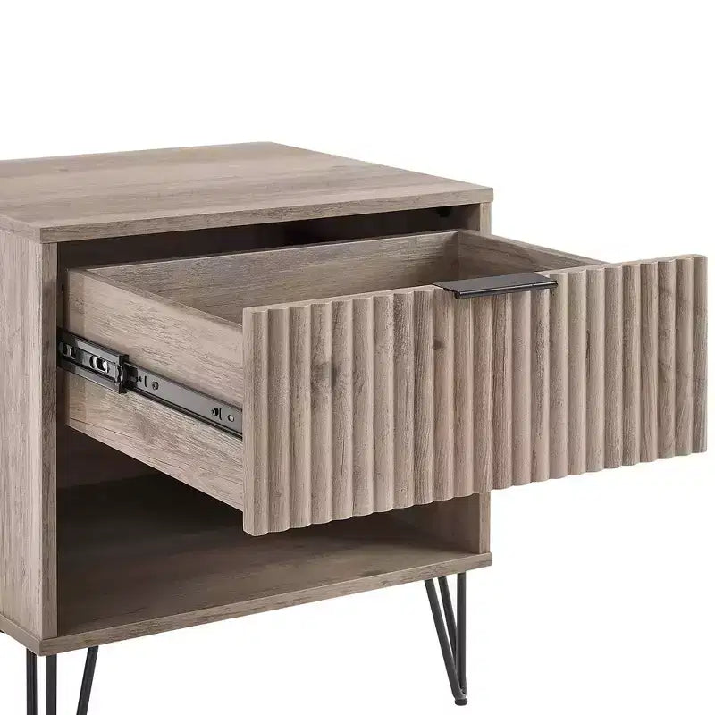 Manhattan Comfort Dumbo Nightstand with Drawer Rustic Gray: Modern Design, Metal Legs, Soft Close