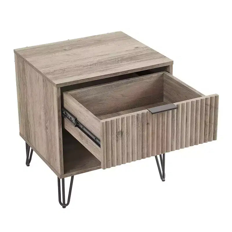 Manhattan Comfort Dumbo Nightstand with Drawer Rustic Gray: Modern Design, Metal Legs, Soft Close