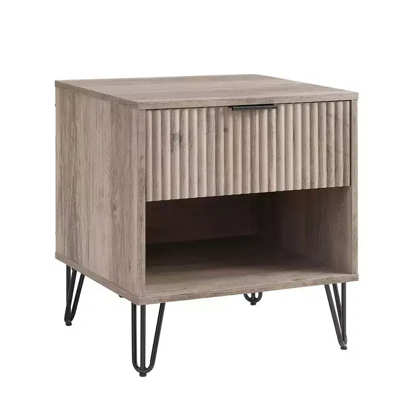 Manhattan Comfort Dumbo Nightstand with Drawer Rustic Gray: Modern Design, Metal Legs, Soft Close