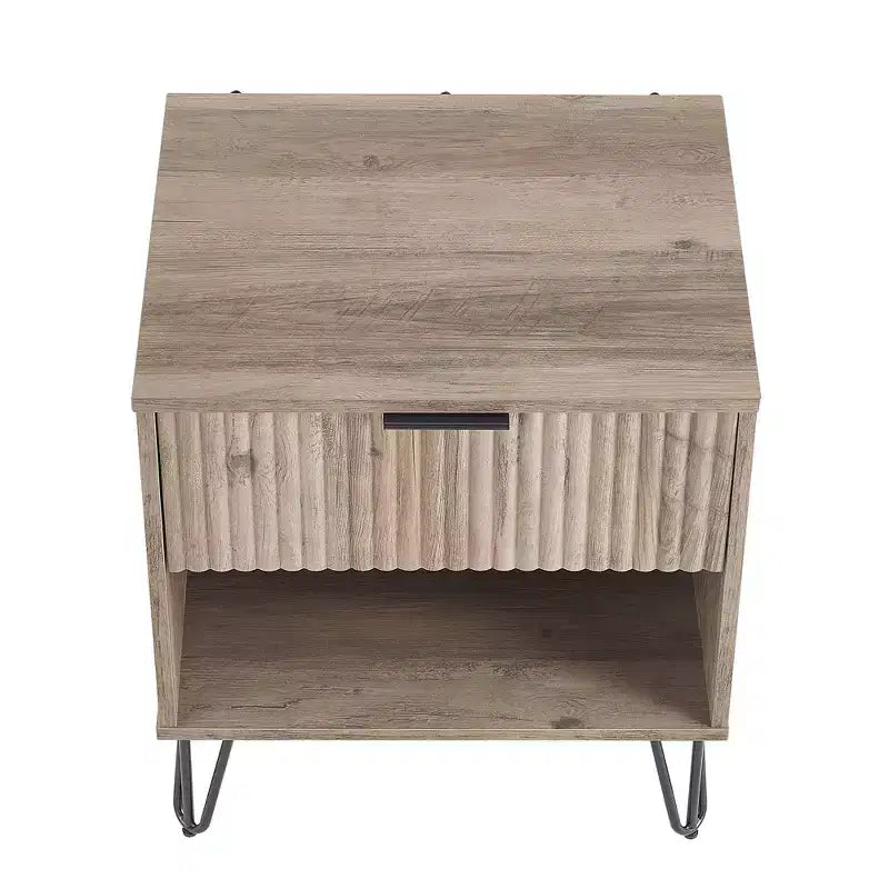 Manhattan Comfort Dumbo Nightstand with Drawer Rustic Gray: Modern Design, Metal Legs, Soft Close