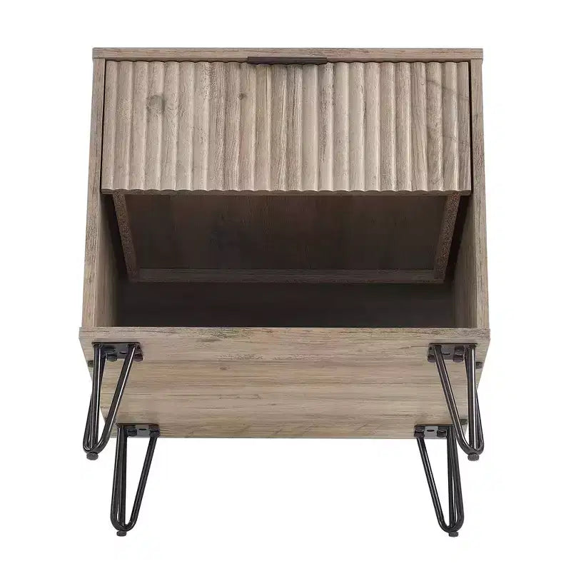 Manhattan Comfort Dumbo Nightstand with Drawer Rustic Gray: Modern Design, Metal Legs, Soft Close