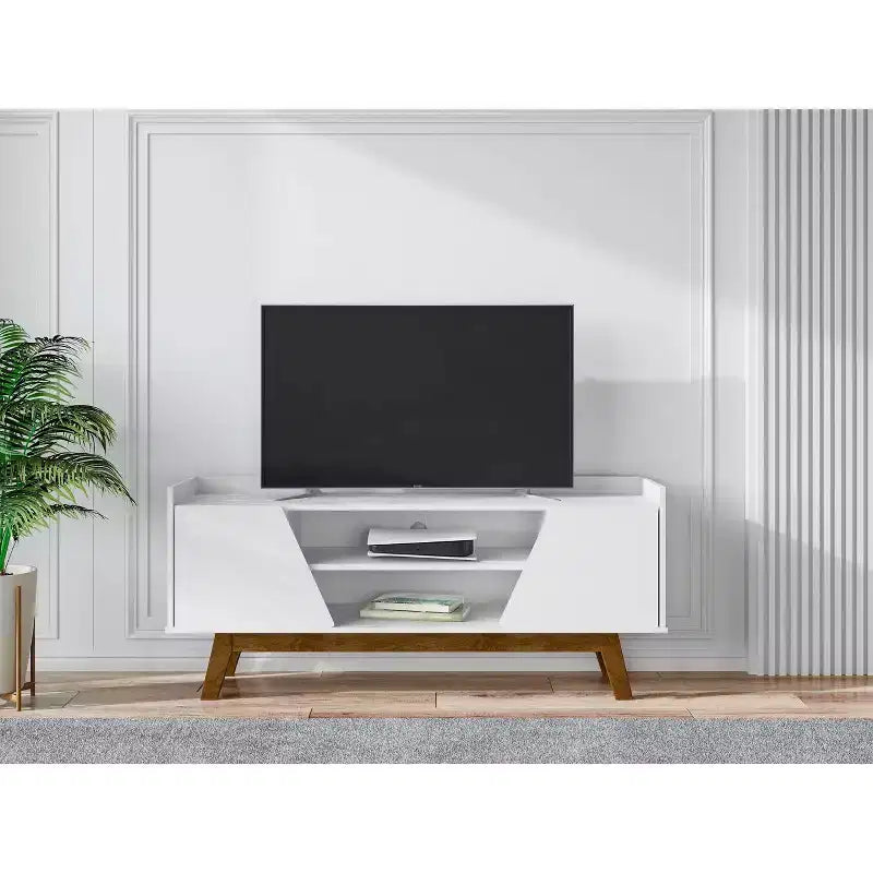 Marcus Mid-Century Modern 4 Shelf TV Stand for TVs up to 55": Storage, Cable Management - Manhattan Comfort