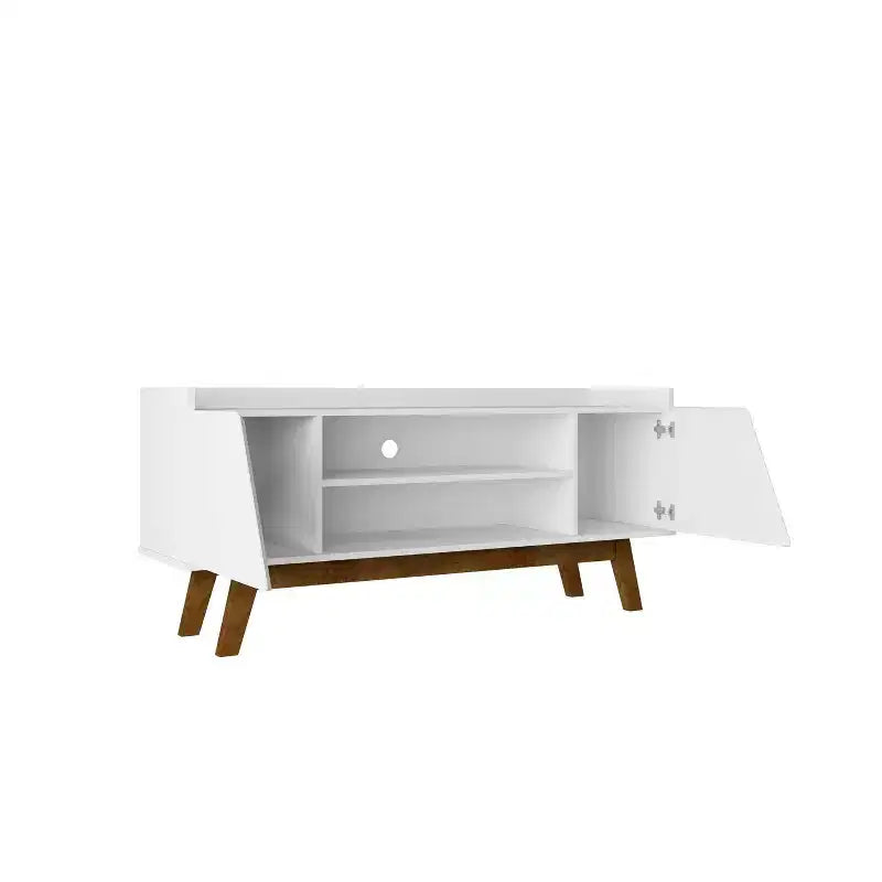 Marcus Mid-Century Modern 4 Shelf TV Stand for TVs up to 55": Storage, Cable Management - Manhattan Comfort