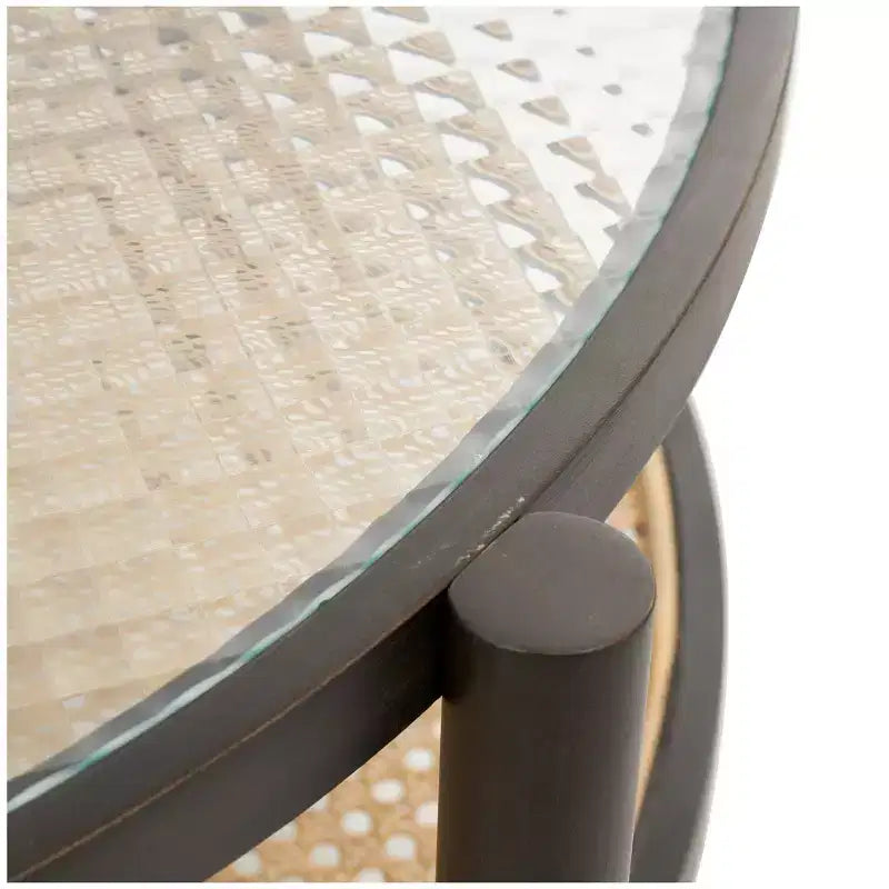 Olivia & May Rattan Coffee Table with Pressed Tempered Glass Top Brown