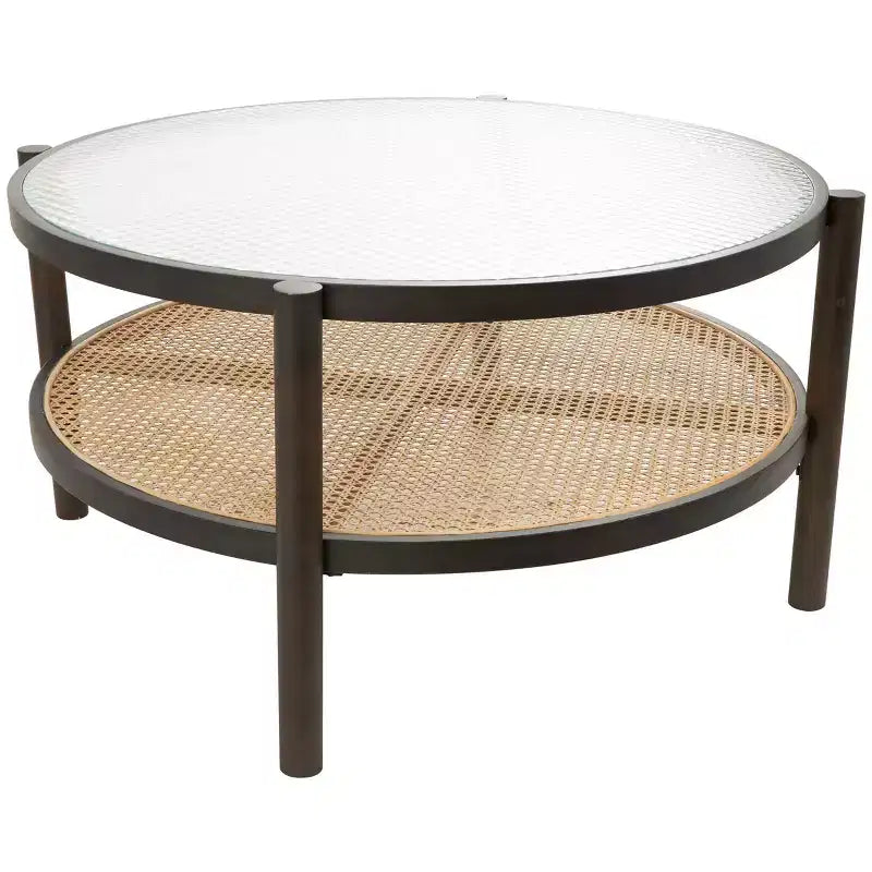 Olivia & May Rattan Coffee Table with Pressed Tempered Glass Top Brown
