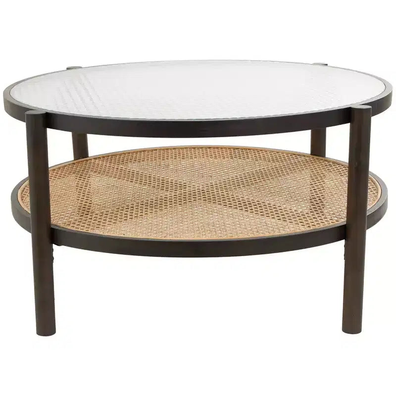 Olivia & May Rattan Coffee Table with Pressed Tempered Glass Top Brown