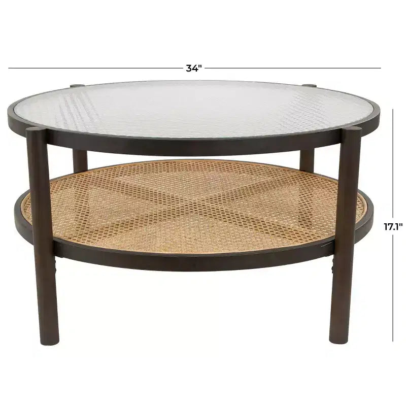 Olivia & May Rattan Coffee Table with Pressed Tempered Glass Top Brown
