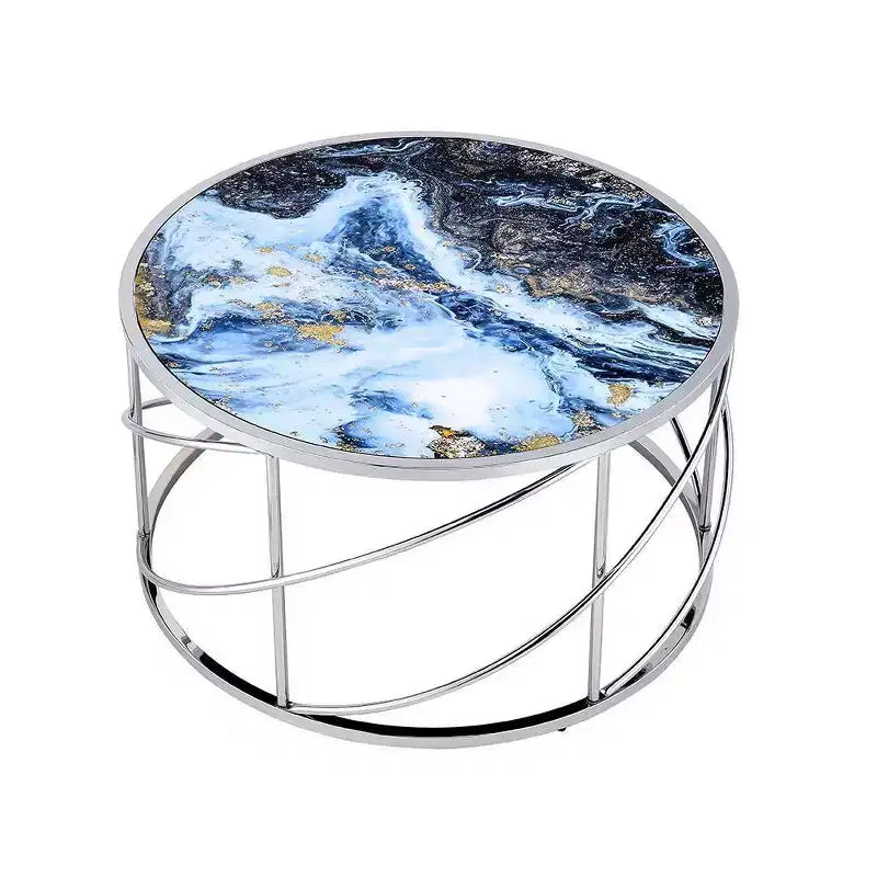 Acme Furniture Lyda Coffee Table Blue Marble Print/Chrome Finish