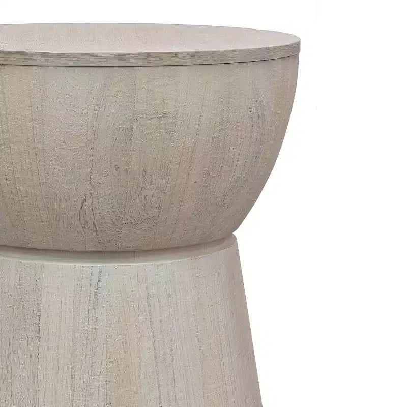 East at Main 19" Cinched Wood Drum Table White: Handcrafted, Mango, No Assembly Required