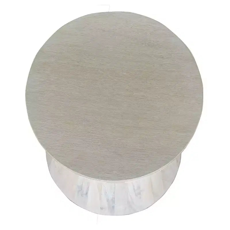 East at Main 19" Cinched Wood Drum Table White: Handcrafted, Mango, No Assembly Required