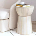 East at Main 19" Cinched Wood Drum Table White: Handcrafted, Mango, No Assembly Required