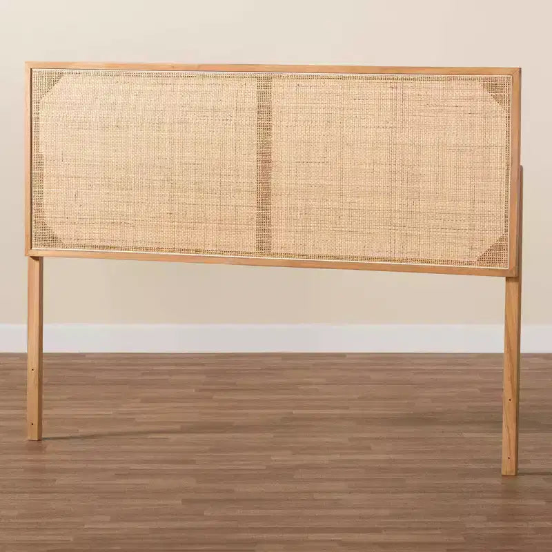 bali & pari Queen Aurelia Bayur Wood and Rattan Headboard: Bohemian Design, Wall or Frame Mount, Adjustable Height