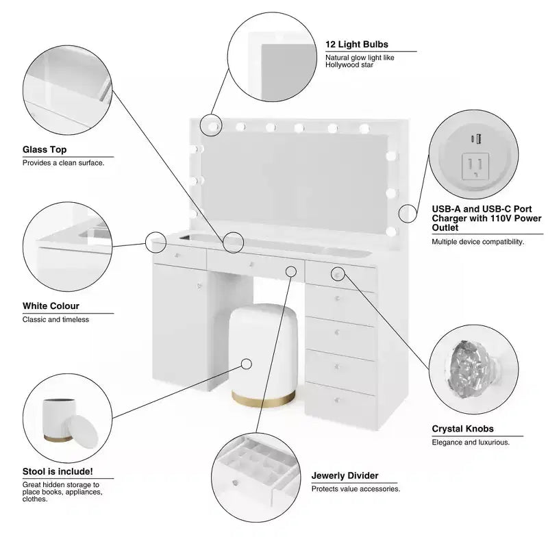 Leila Lighted Makeup Vanity - Boahaus