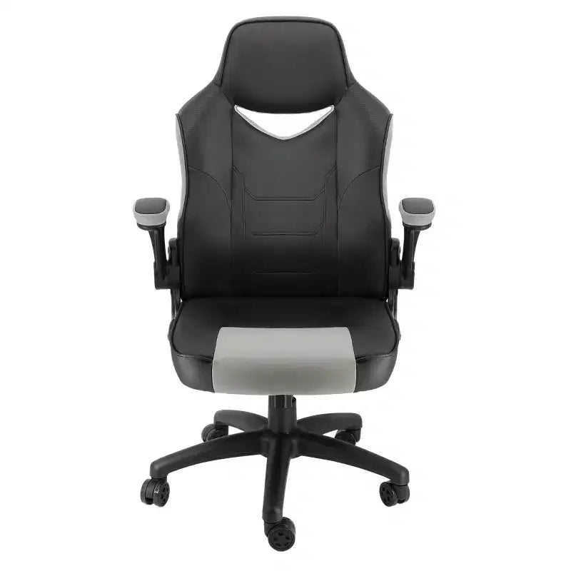 Elama High Back Adjustable Faux Leather Office Chair in Black and Gray