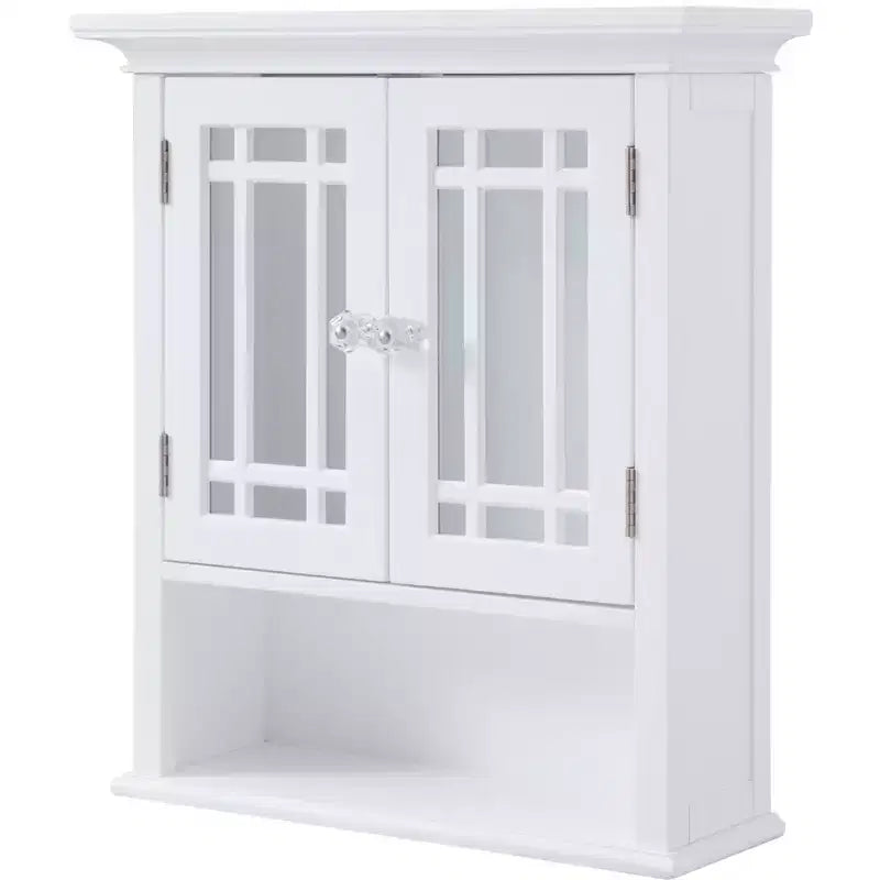 Teamson Home Neal Removable Wooden Wall Cabinet with 2 Glass Doors, White