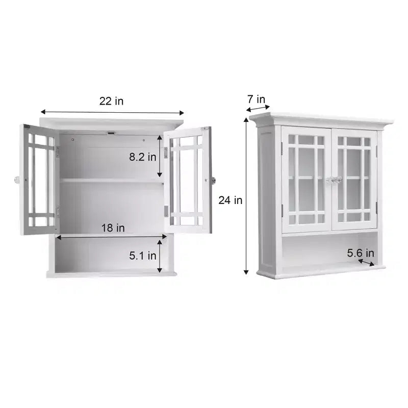 Teamson Home Neal Removable Wooden Wall Cabinet with 2 Glass Doors, White