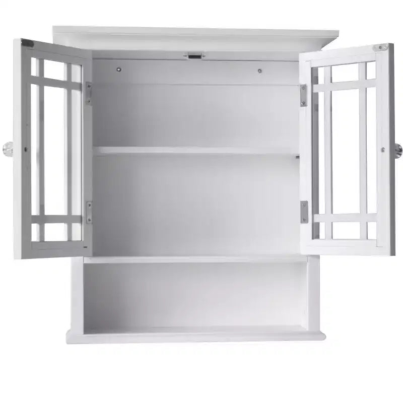 Teamson Home Neal Removable Wooden Wall Cabinet with 2 Glass Doors, White