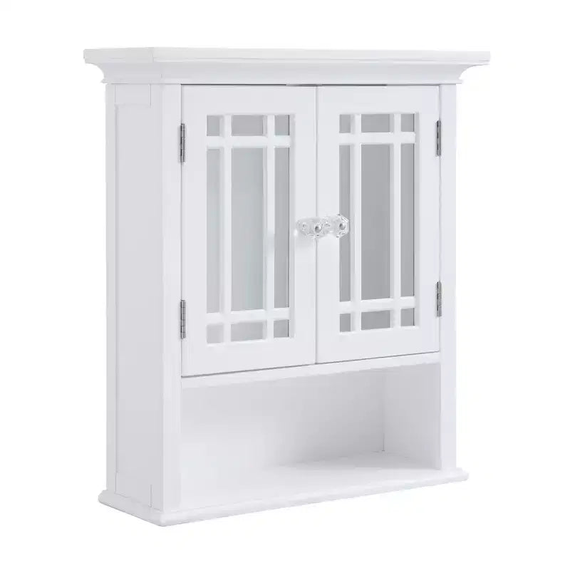 Teamson Home Neal Removable Wooden Wall Cabinet with 2 Glass Doors, White