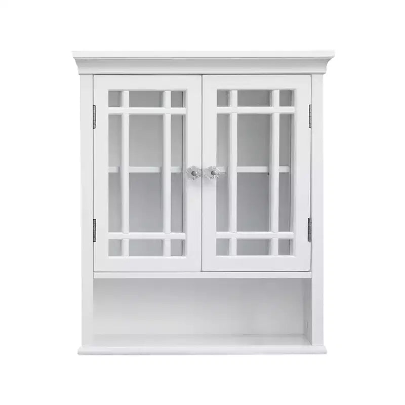 Teamson Home Neal Removable Wooden Wall Cabinet with 2 Glass Doors, White