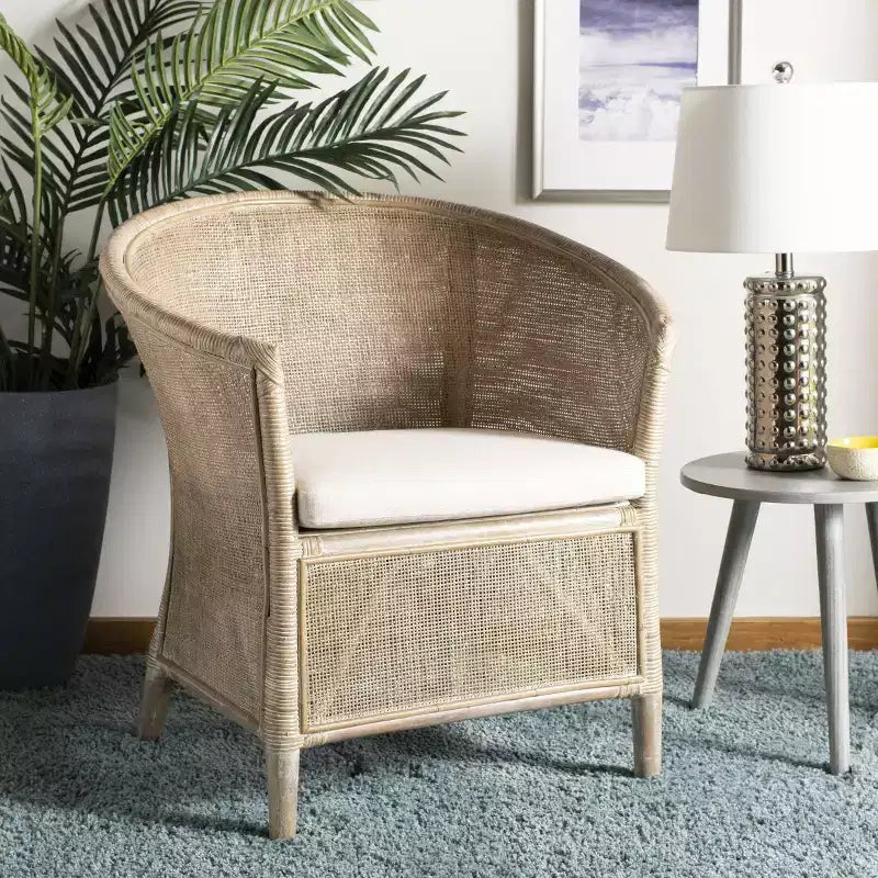 Alexana Rattan Armchair - ACH6502A - White/Grey White Wash - Safavieh