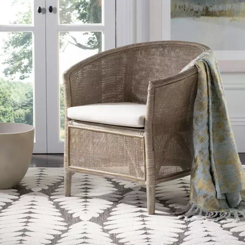 Alexana Rattan Armchair - ACH6502A - White/Grey White Wash - Safavieh