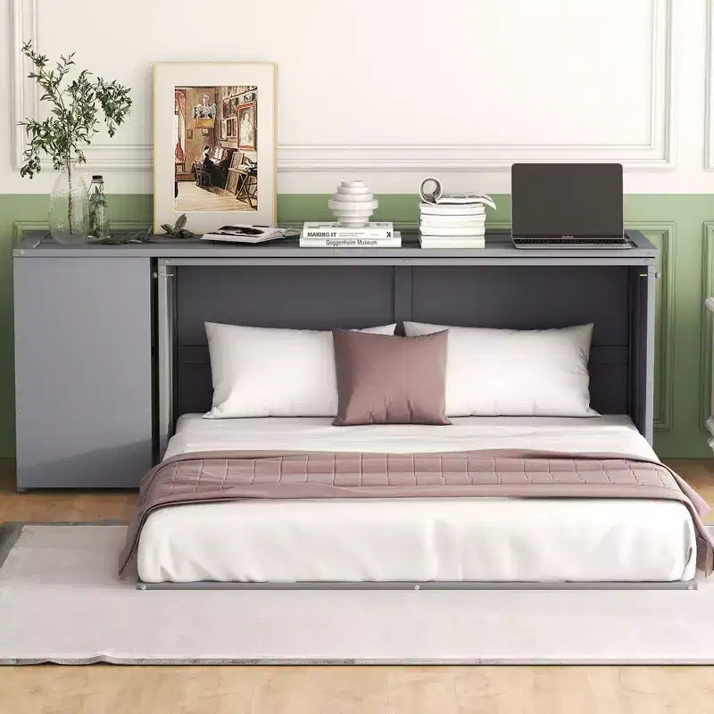 Queen Size Wood Murphy Bed with Rotable Desk-ModernLuxe