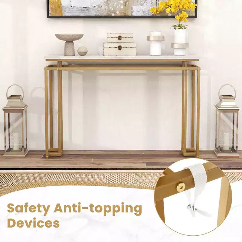 Costway 47 Faux Marble Top Console Table Modern Entryway Table with Anti-toppling Kit