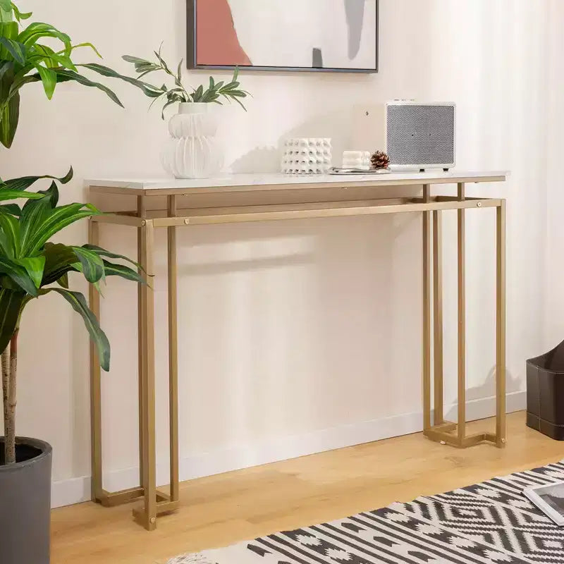 Costway 47 Faux Marble Top Console Table Modern Entryway Table with Anti-toppling Kit