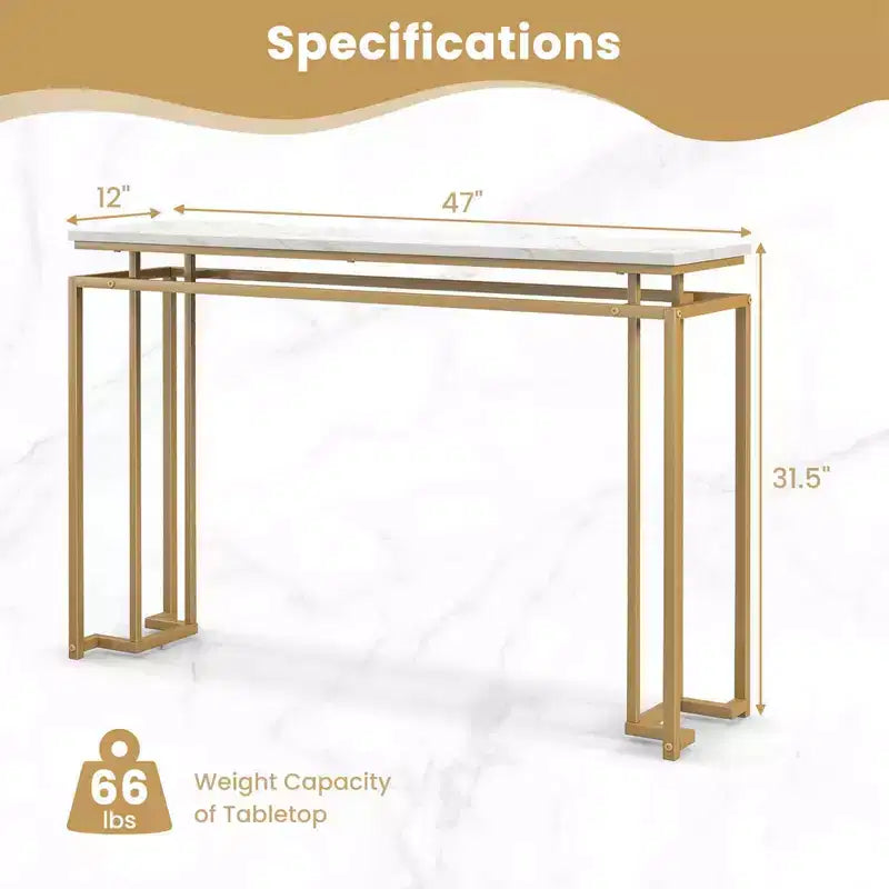 Costway 47 Faux Marble Top Console Table Modern Entryway Table with Anti-toppling Kit