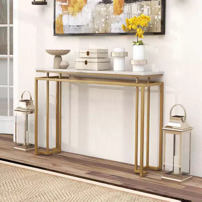 Costway 47 Faux Marble Top Console Table Modern Entryway Table with Anti-toppling Kit