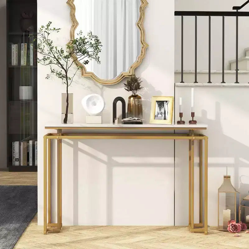 Costway 47 Faux Marble Top Console Table Modern Entryway Table with Anti-toppling Kit