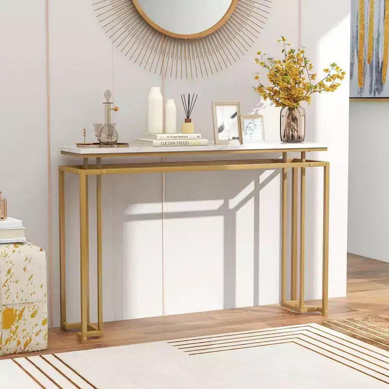 Costway 47 Faux Marble Top Console Table Modern Entryway Table with Anti-toppling Kit