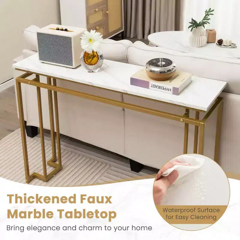 Costway 47 Faux Marble Top Console Table Modern Entryway Table with Anti-toppling Kit