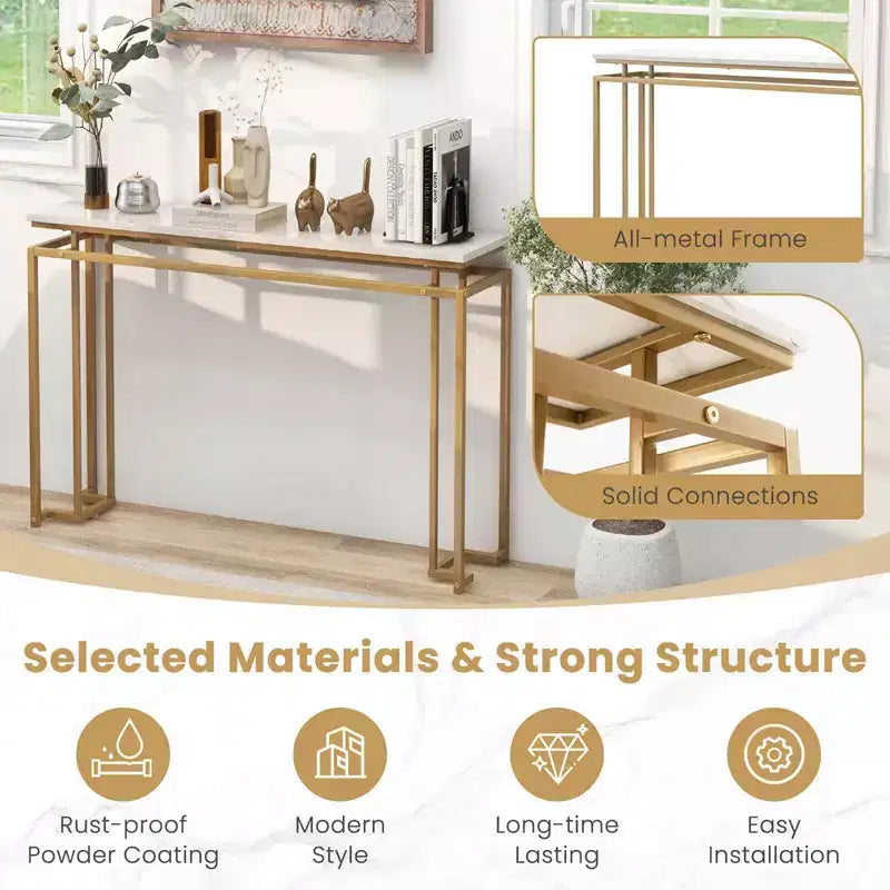 Costway 47 Faux Marble Top Console Table Modern Entryway Table with Anti-toppling Kit