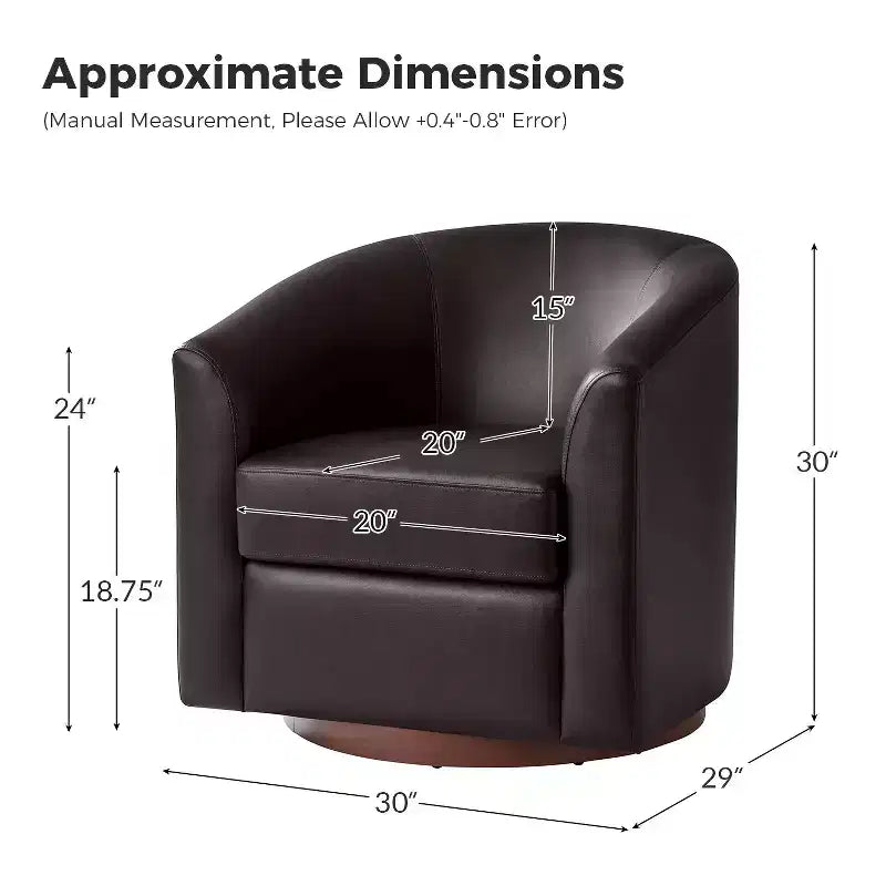 Jessie 30.5 Wide Modern Swivel Barrel Faux Leather Chair with Solid Wood Base|ART OF LIVING DESIGNS
