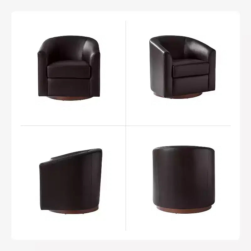 Jessie 30.5 Wide Modern Swivel Barrel Faux Leather Chair with Solid Wood Base|ART OF LIVING DESIGNS