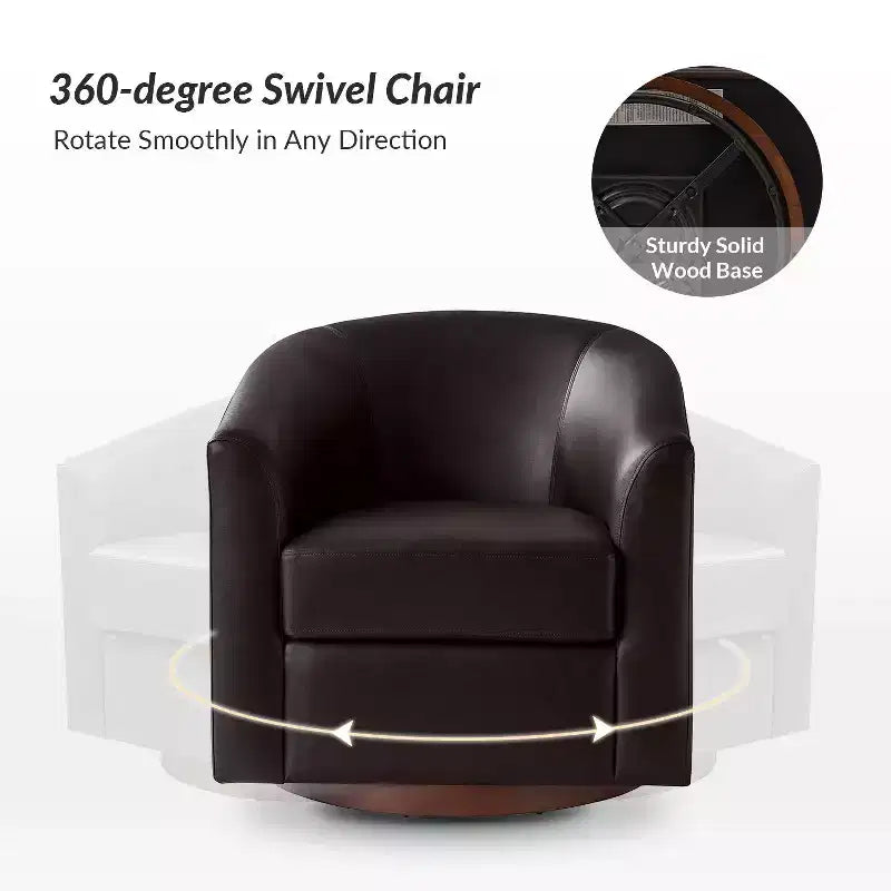 Jessie 30.5 Wide Modern Swivel Barrel Faux Leather Chair with Solid Wood Base|ART OF LIVING DESIGNS