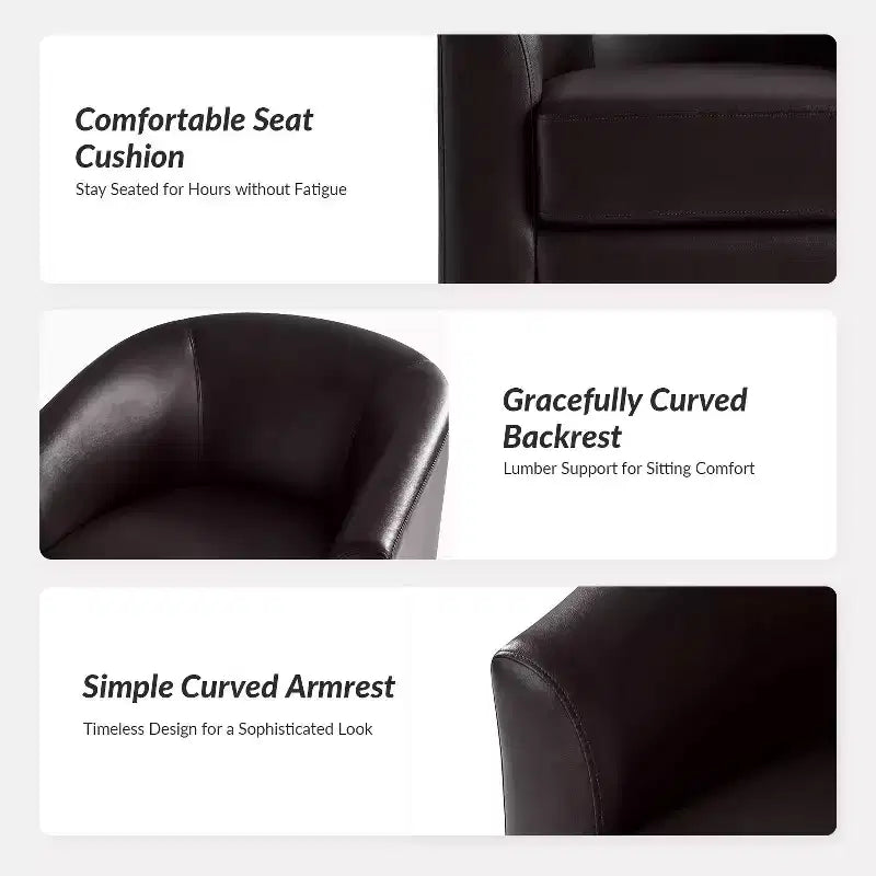 Jessie 30.5 Wide Modern Swivel Barrel Faux Leather Chair with Solid Wood Base|ART OF LIVING DESIGNS
