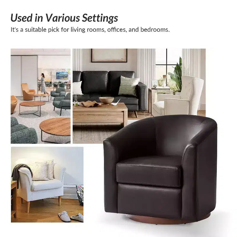 Jessie 30.5 Wide Modern Swivel Barrel Faux Leather Chair with Solid Wood Base|ART OF LIVING DESIGNS