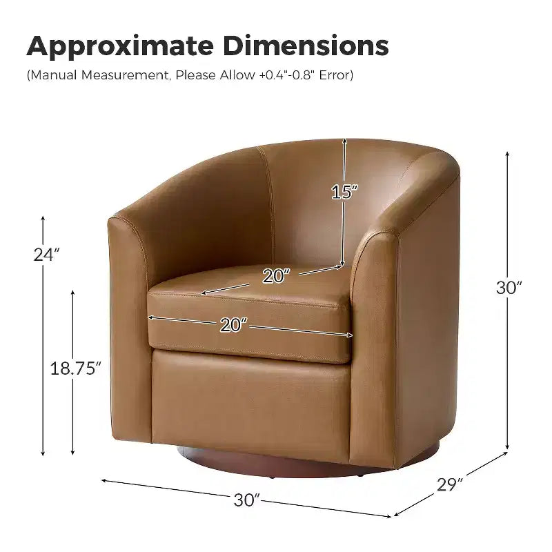 Jessie 30.5 Wide Modern Swivel Barrel Faux Leather Chair with Solid Wood Base|ART OF LIVING DESIGNS