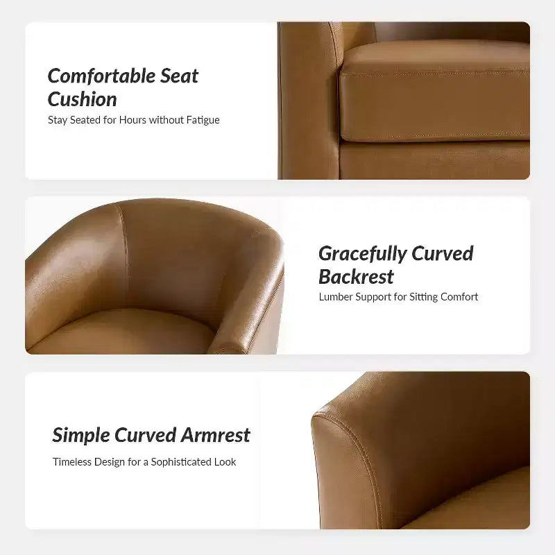 Jessie 30.5 Wide Modern Swivel Barrel Faux Leather Chair with Solid Wood Base|ART OF LIVING DESIGNS