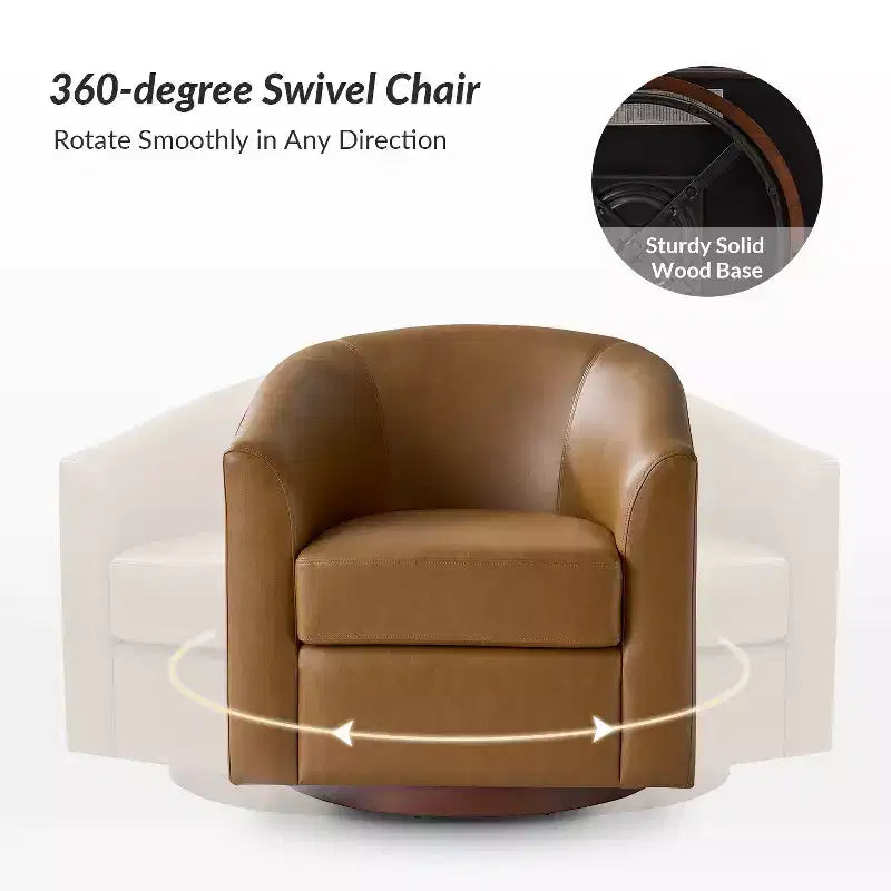 Jessie 30.5 Wide Modern Swivel Barrel Faux Leather Chair with Solid Wood Base|ART OF LIVING DESIGNS
