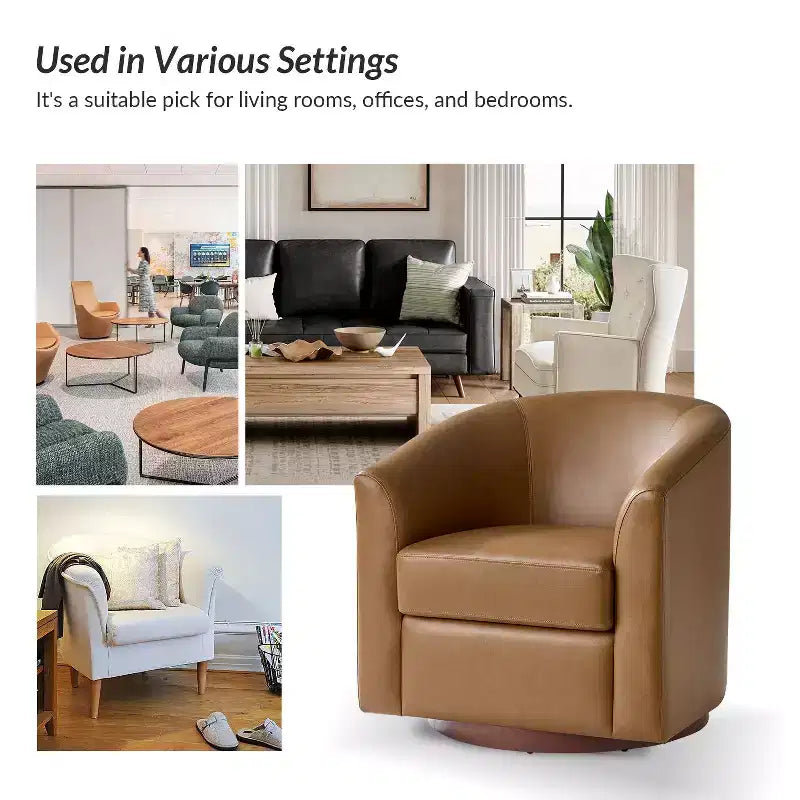 Jessie 30.5 Wide Modern Swivel Barrel Faux Leather Chair with Solid Wood Base|ART OF LIVING DESIGNS