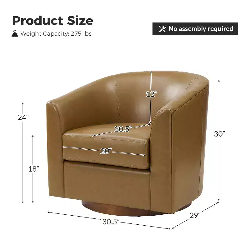Jessie 30.5 Wide Modern Swivel Barrel Faux Leather Chair with Solid Wood Base|ART OF LIVING DESIGNS